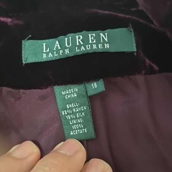 Lauren Ralph Lauren Purple Velvet silk blend button front jacket size 16 - Picture 8 of 11
